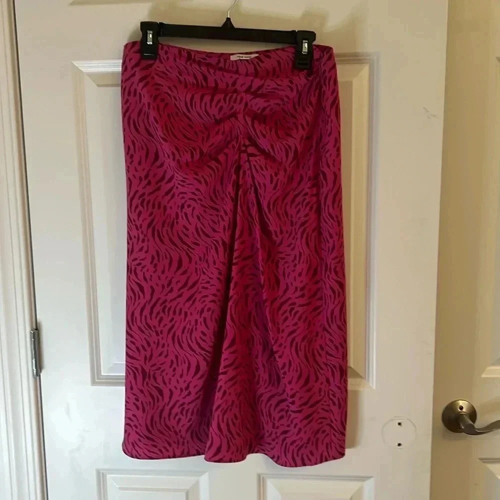 Nine West Side Ruched Midi Skirt Size M Zig Zag Zebra
